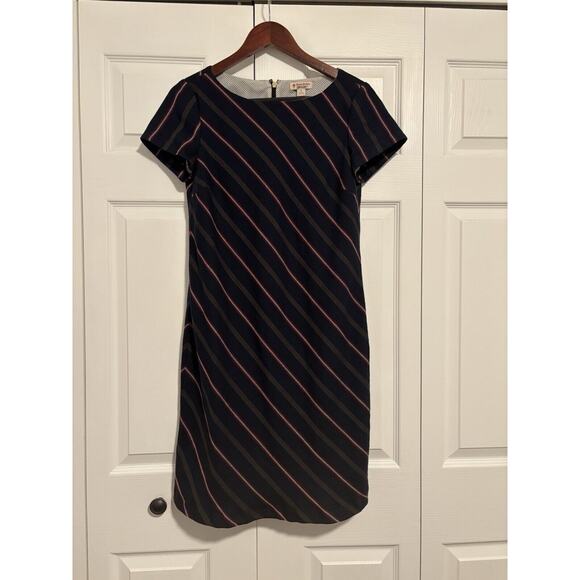 Women’s Brooks Brothers Dress Navy Red Green Stripe Wool Size 8 - Picture 1 of 7